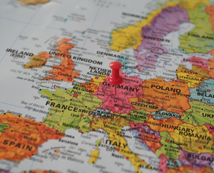Map of Europe with a red pin marking Germany